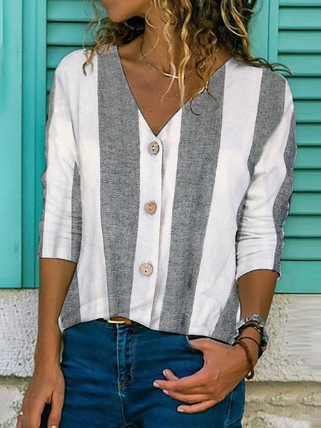 

Camicie & Top a Righe Casuale Maniche Lunghe, Grigio, T-Shirts