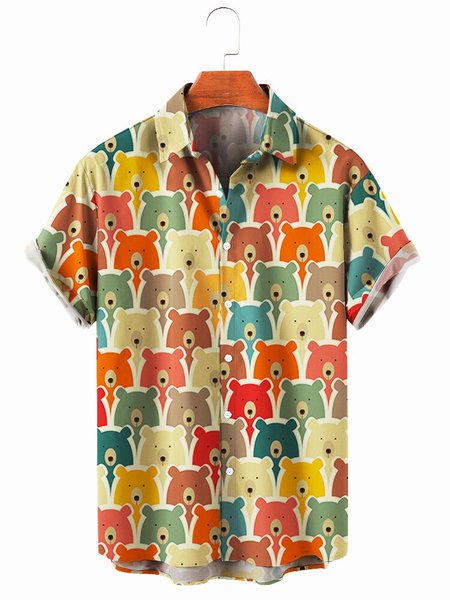 

Bear Men's Shirts, As picture, Short Sleeves Shirts