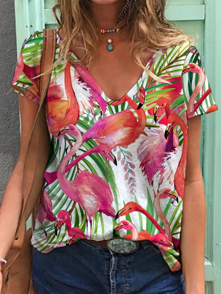 

Flamingo V-neck T-shirt, White, T-shirts