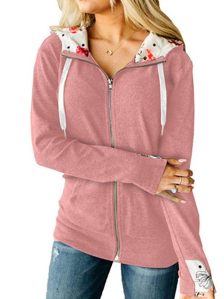 

Floral Long Sleeve Hoodie Knit coat, Pink, Outerwear