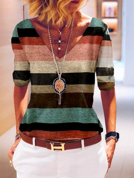 

V Neck Floral-Print Casual Shirts & Tops, Multicolor, Blouses & Shirts