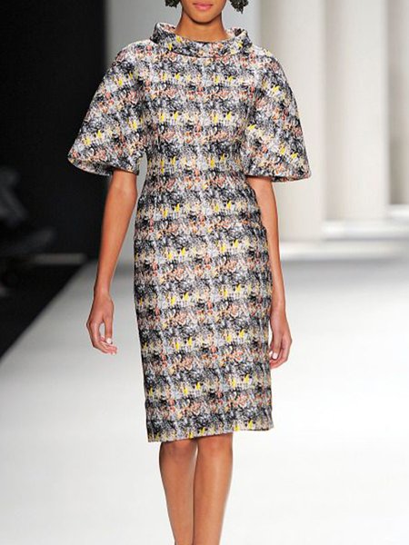 

Half Sleeve Shawl Collar Midi Dress, As picture, Midi Dresses