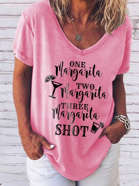 

One Margarita Shot Graphic Short Sleeve Casual Tee, Pink, T-shirts