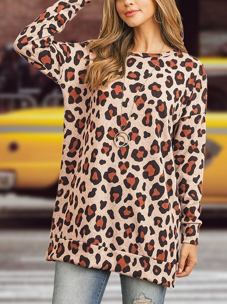

Long sleeve casual leopard print Shirts & Tops, Brown, Long sleeve tops