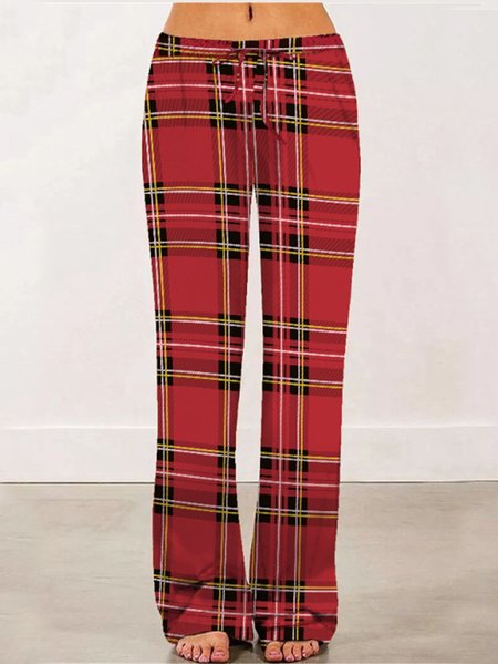 

Check printed cotton-blend straight-leg pants, Red, Pants