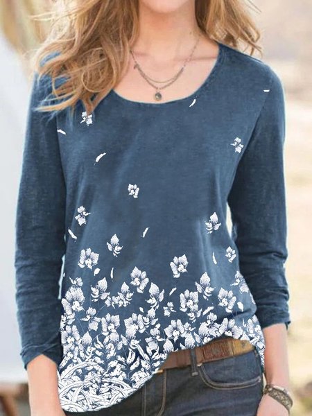 

Floral Shift Long Sleeve Shirts & Tops, Blue, Long sleeve tops