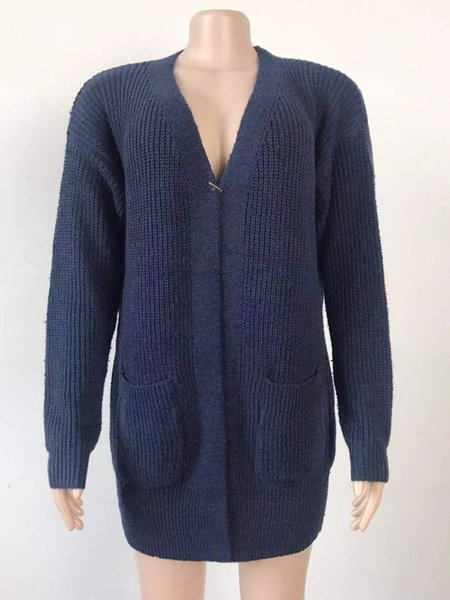 

Solid Basic Long Sleeve Sweater coat, Dark_blue, Coats & Jackets