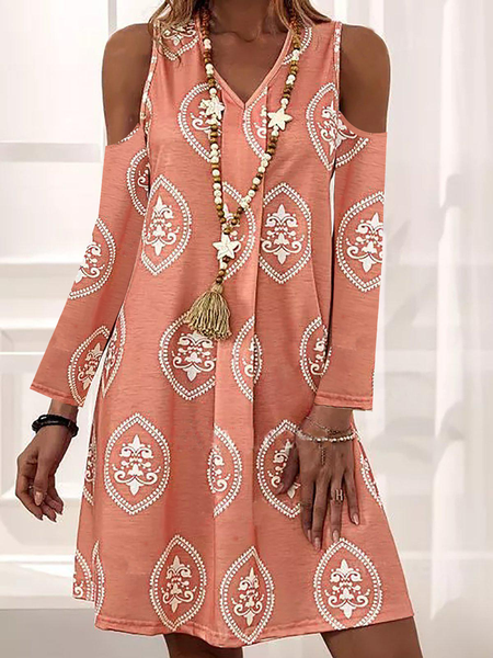 

Abito Vacanza Misto Cotone Scollo a V, Arancia, Midi Dresses