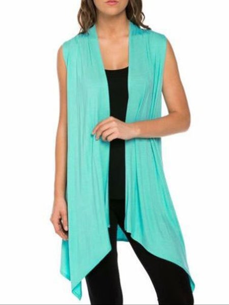 

Solid Casual Sleeveless Plus Size Knit coat, Blue, Outerwear