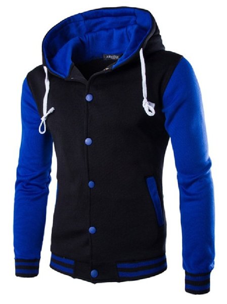 

Mens Athletic Patchwork Printed Long Sleeve Hoodie Sweatshirt, Blue, Hoodies