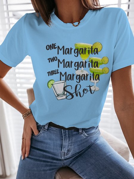 

One Margarita Two Margarita Three Margarita Shot Graphic Short Sleeve Casual Tee, Light blue, T-shirts