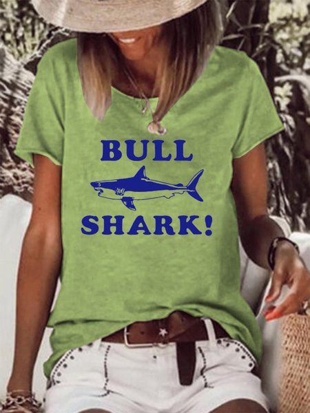 

Bull Shark Women's Crew Neck Shift Short Sleeve Cotton-Blend Shirts & Tops, Green, T-shirts