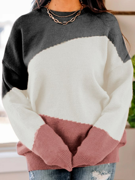 

Cotton-Blend Long Sleeve Color-Block Crew Neck Sweater, Deep gray, Sweaters