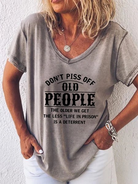

Short Sleeve V Neck Plus Size Printed Tops T-Shirts, Khaki, T-Shirts