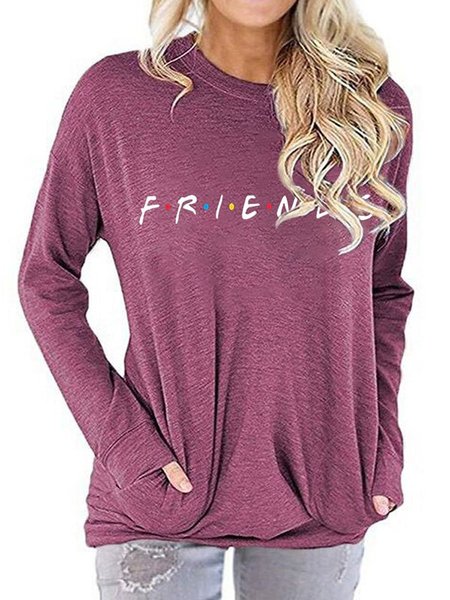 

Lettera Girocollo Maniche Lunghe Casuale Camicie & Top, Fucsia, T-Shirts