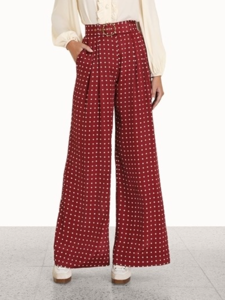 

Lady Spring Fall A-line Elegant Daily Date Pants, Red, Wide Leg Pants