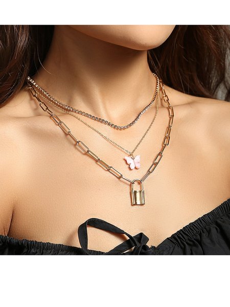 

Fashion Trend Butterfly Geometric Lock Necklace, As picture, Necklaces