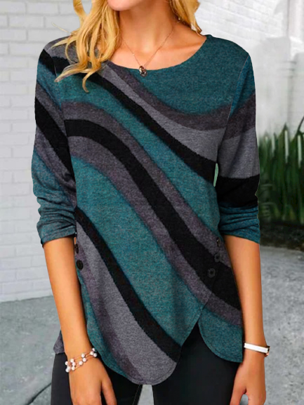 

Camicie & Top Girocollo Casuale Maniche Lunghe Misto Cotone, Multicolore, Blouses & Shirts