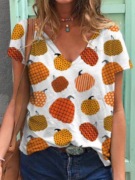 

Halloween Pumpkin Graphic Short Sleeve Casual Tee, As picture, T-shirts