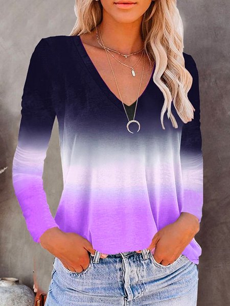 Long Sleeve Boho Ombre/Tie-Dye Shirts & Tops, Purple, Tops
