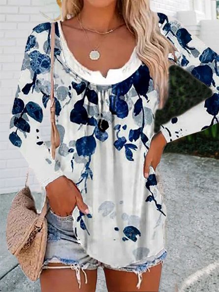 

Casual Shift Shirts & Tops, White-blue, Long sleeve tops
