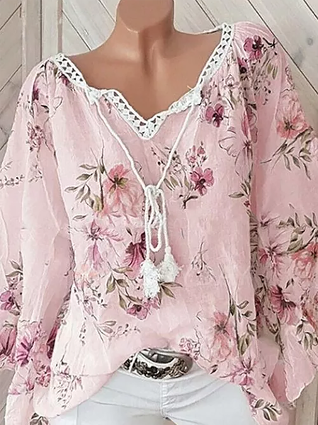 

Plus size Floral Casual Long Sleeve Shirts & Tops, Pink, Blouses & Shirts