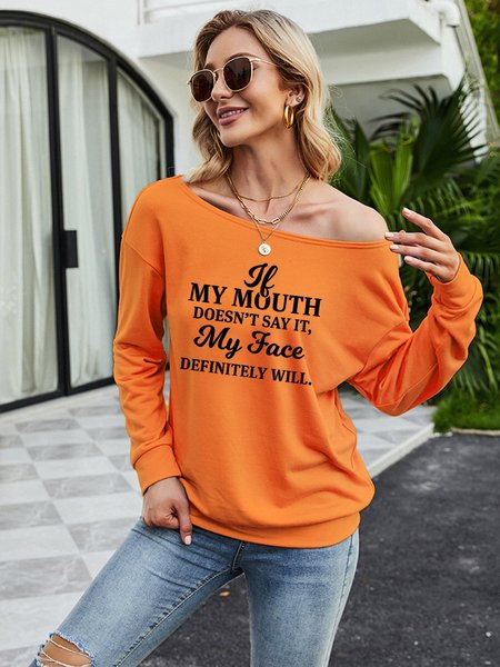 If My Mouth Doesn't Said it Women's Long Sleeve Casual Sweatshirt, Orange, Hoodies&Sweatshirts