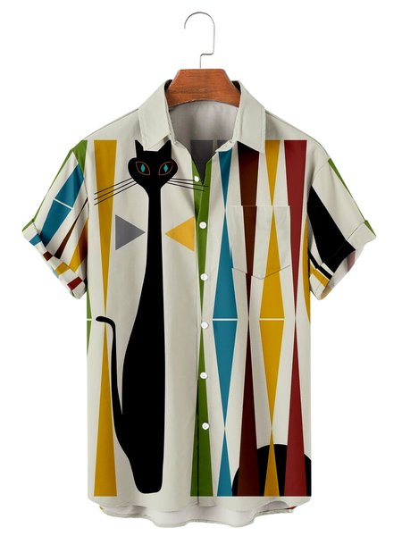 

Colorblock Vintage Printed Shirts, White, Shirts ＆ Blouse