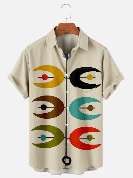 

Printed Geometric Shirt Collar Shirts & Tops, Khaki, Men's Floral shirt