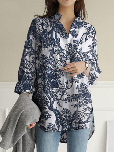 

Printed Casual Long Sleeve Shirts & Tops, White, Blouses & Shirts