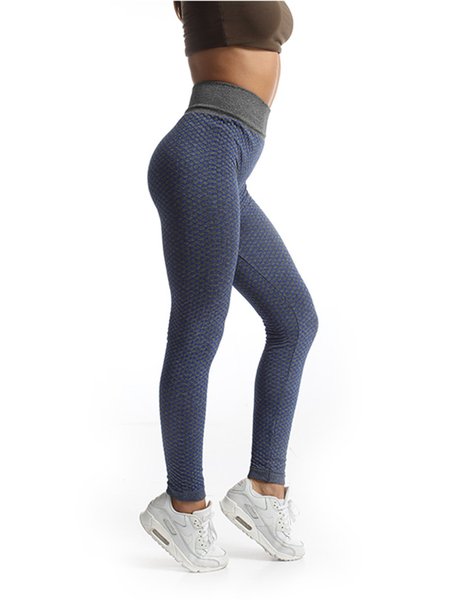 

Peach Hip Honeycomb Jacquard High Waist Tight Yoga Pants, Royal blue, Pants
