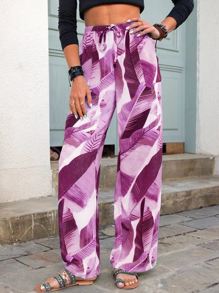 

Casual Printed Tropical Pants, Purple, Pants