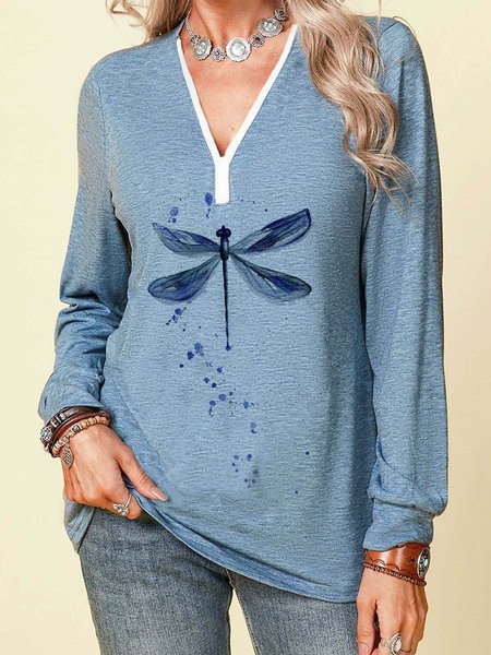 

Animal Cotton-Blend Long Sleeve Shirts & Tops, Blue, Long sleeve tops