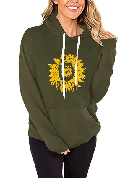 

Stampato Floreale Felpa con cappuccio Maniche Lunghe Casuale Felpa, Verde militare, T-Shirts
