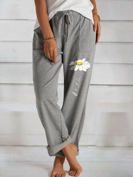 

Floral Cotton-Blend Pants, Gray, Pants