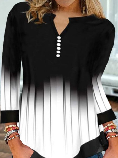 

Vintage Printed Cotton-Blend V Neck Tops, Multicolor, Blouses & Shirts