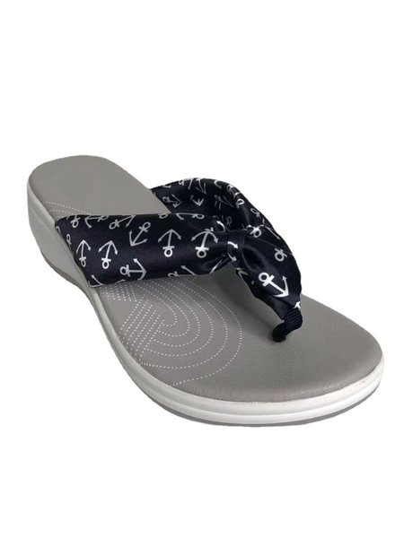 Anchor Graphic Print Flip Flops, Black, Sandals