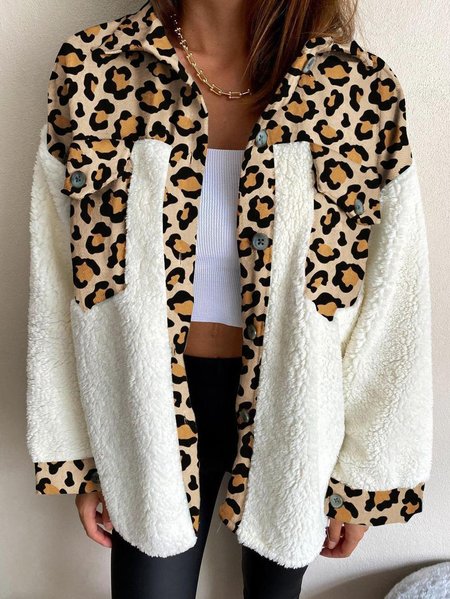 

Long sleeve casual leopard print patchwork jacket & outerwear, Leopard-yellow, Jackets