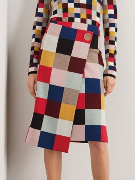

Work Plaid Skirts, Multicolor, Midi Skirts