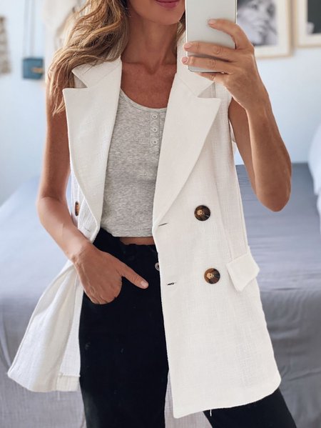 

Solid Holiday Casual Lapel Sleeveless Vest Outerwear, White, Outerwear