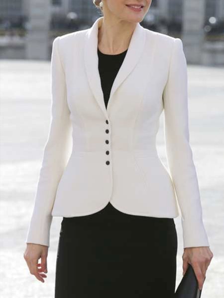 

Elegant Shawl Collar Long Sleeve Blazer, White, Blazers