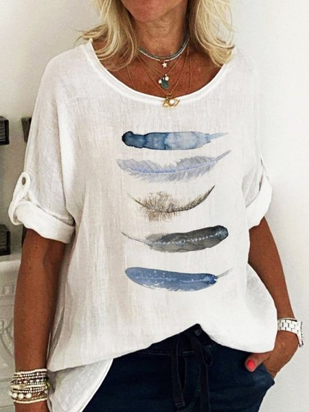 

White Printed Casual Holiday Long Sleeve Shift Shirts & Tops, Blouses & Shirts