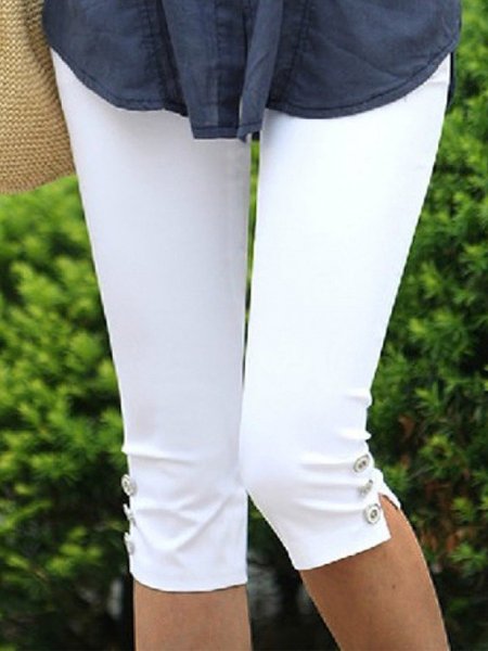 

Vintage Solid Buttoned Plus Size Casual Shorts, White, Shorts