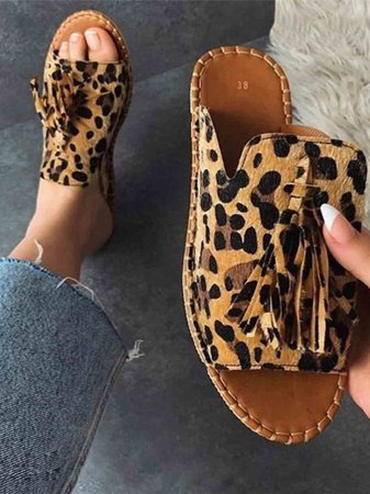 

Donna Casuale Estate Elegante Mocassini Scarpe Piatte Sandali, Leopardo, Slippers