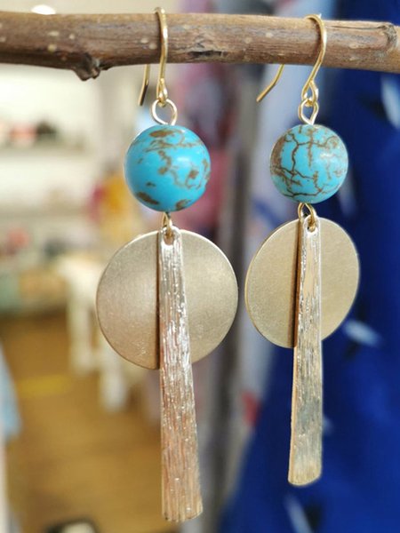Turquoise Tassel Earrings, Golden, Earrings