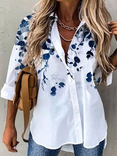 

JFN Shirt Collar Floral Ombre Blouse, White, Shirts & Blouses