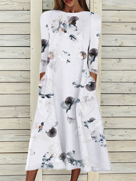 

Floral Holiday A-Line Crew Neck Dresses, White, Maxi Dresses