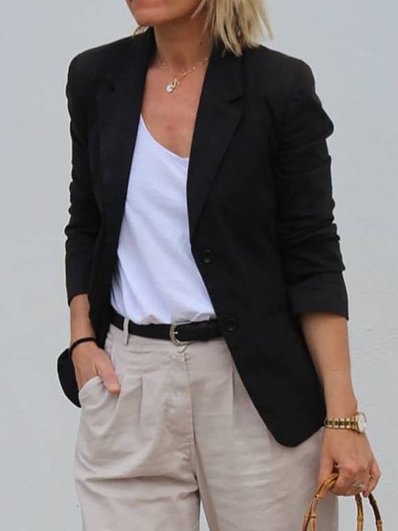 

Black Solid Color Lapel Long Sleeve Holiday Suit Coat, Outerwear
