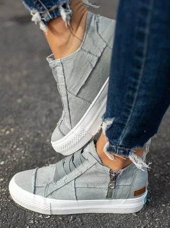 

JFN Women Low Heel All Season Closed Toe Canvas Sneakers, Gray, Sneakers