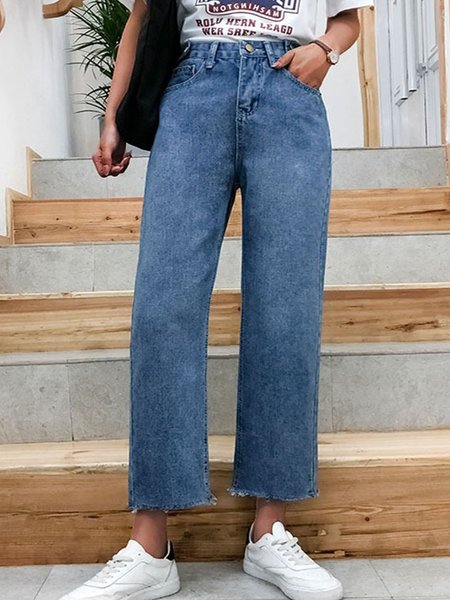 

Vintage Solid Pockets Plus Size Casual Denim Pants, Dark_blue, Jeans